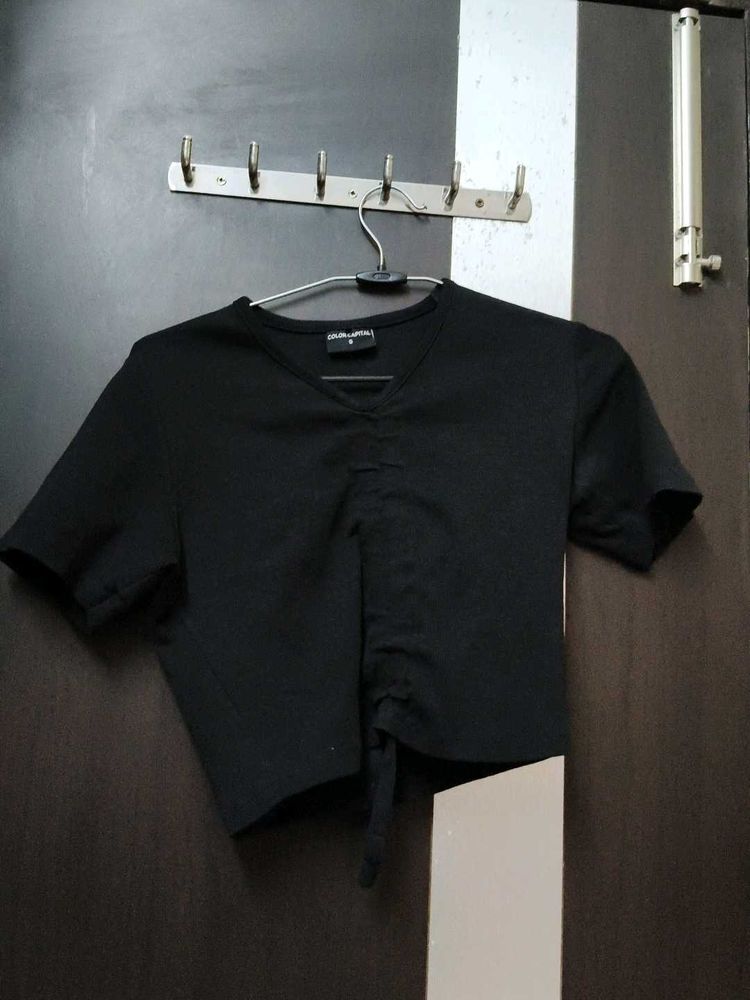Black Ruched Crop Top