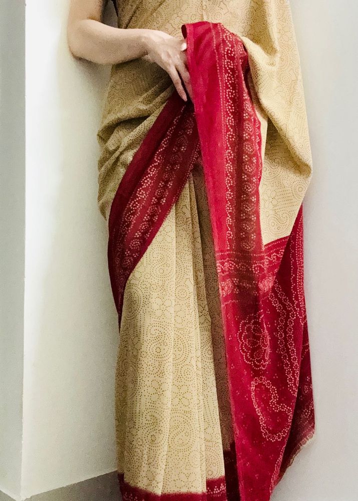 Elegant Beige &amp; Maroon formal Saree