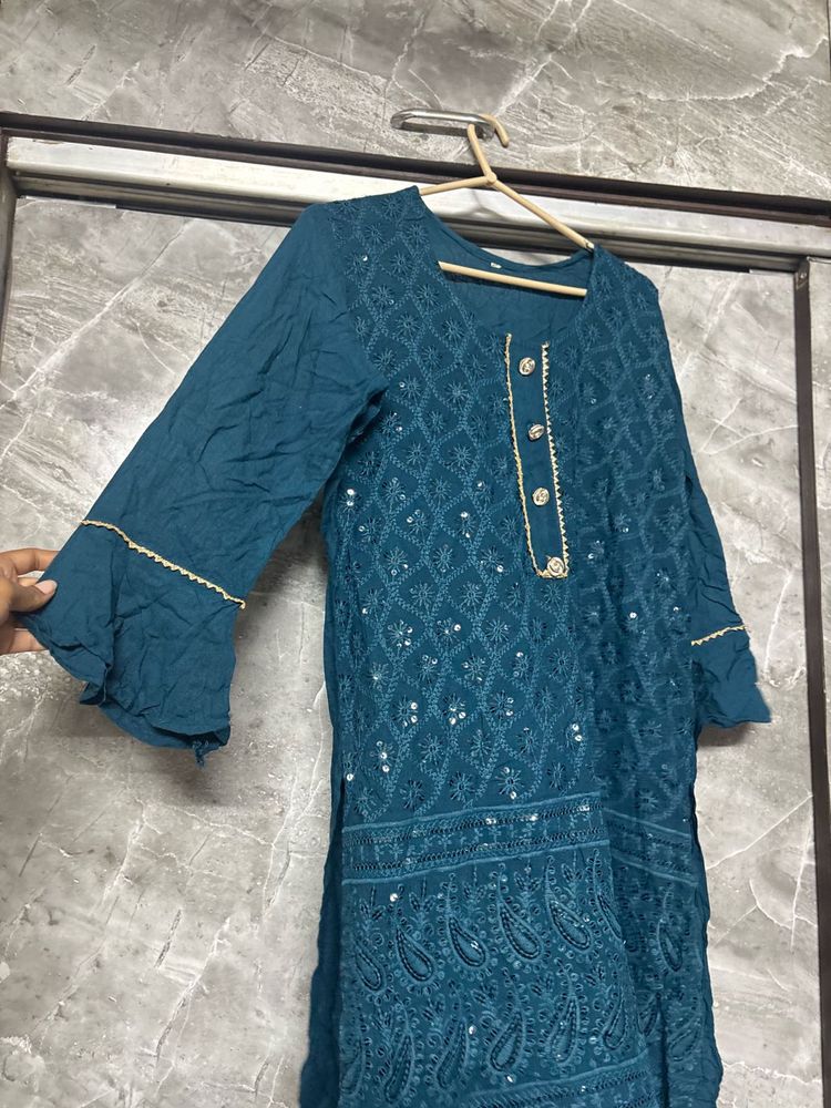 Teal Embroidered Kurta