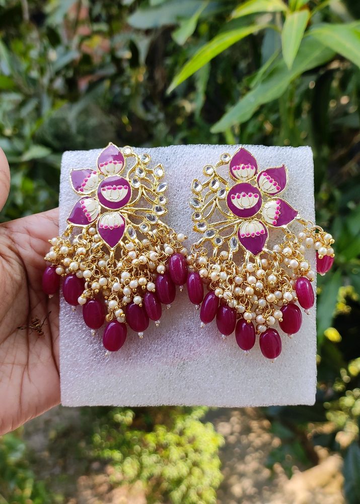Elegant Berry &amp; Gold Chandelier Earrings❤