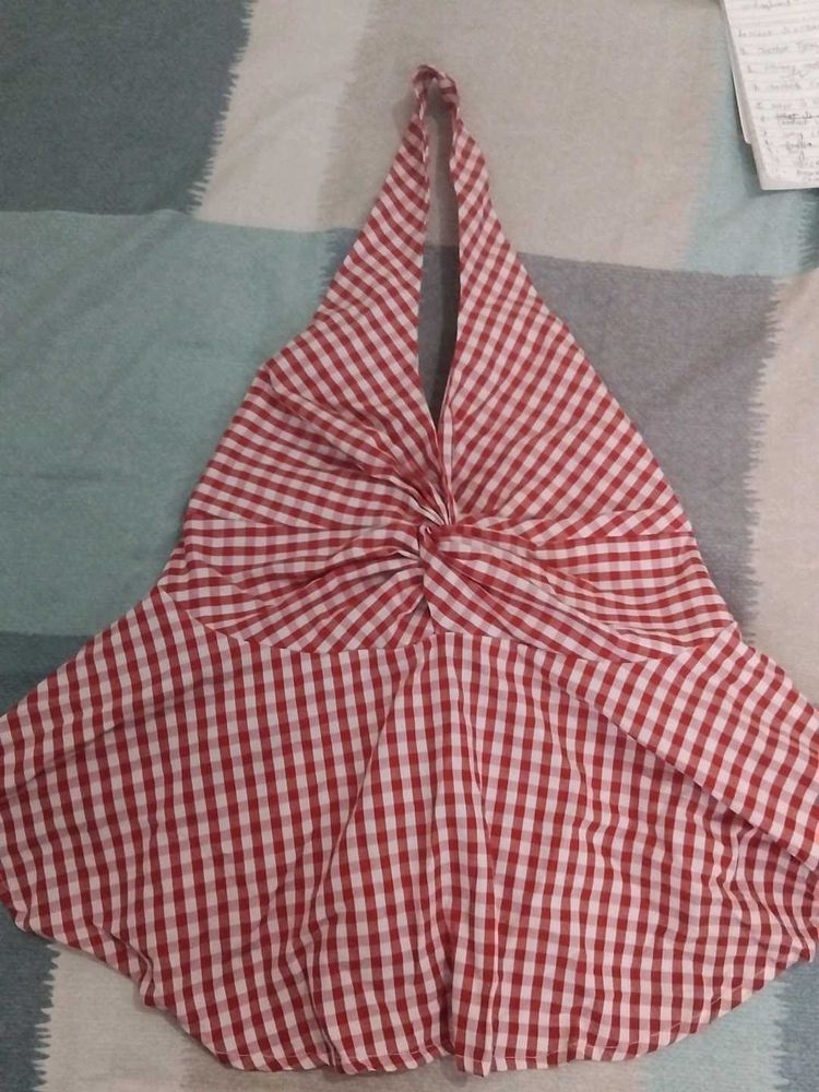Red Gingham Halter Neck Top