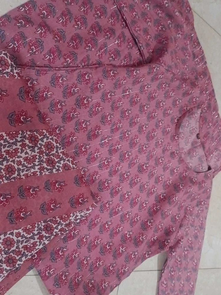Ethnic Kurta Set - Pink Floral Print