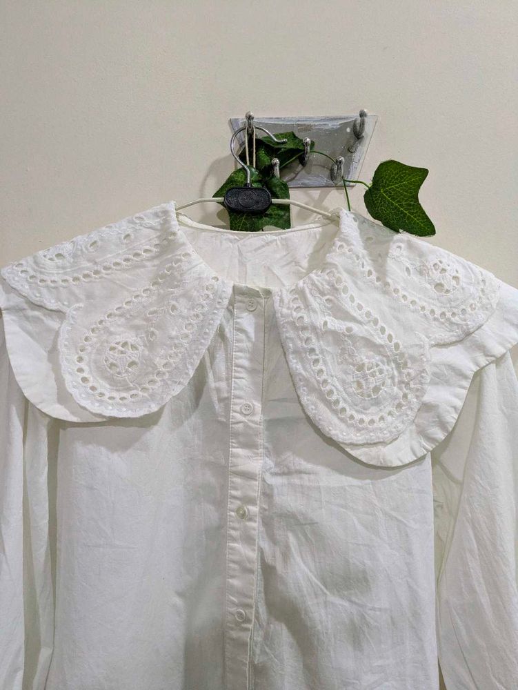 White Broderie Anglaise Collar Top