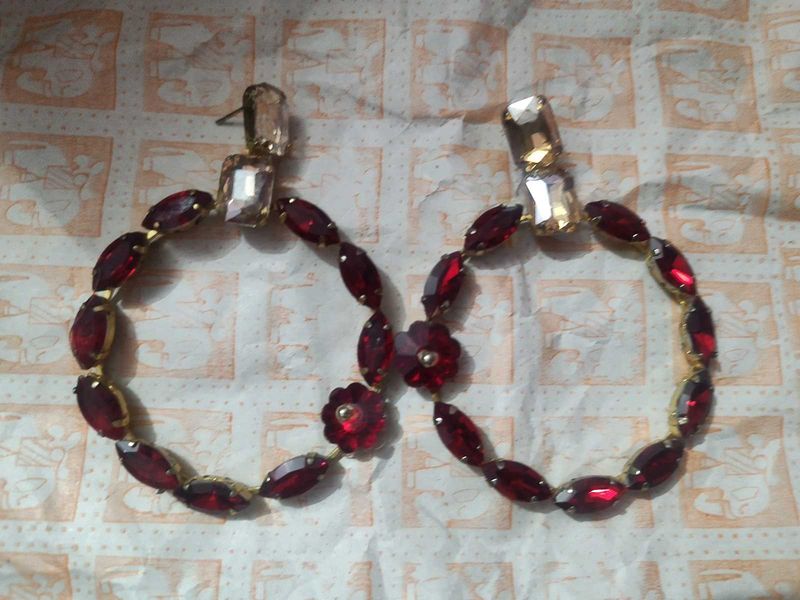 Red Jewel Statement Earrings