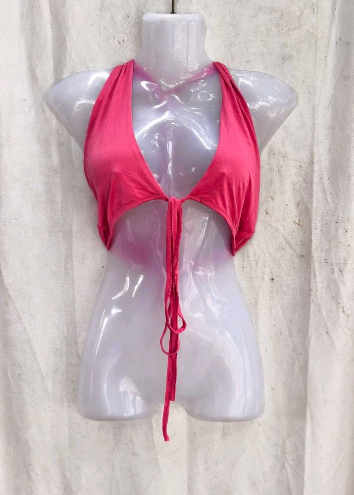 I. Hot Pink Halter Neck Crop Top