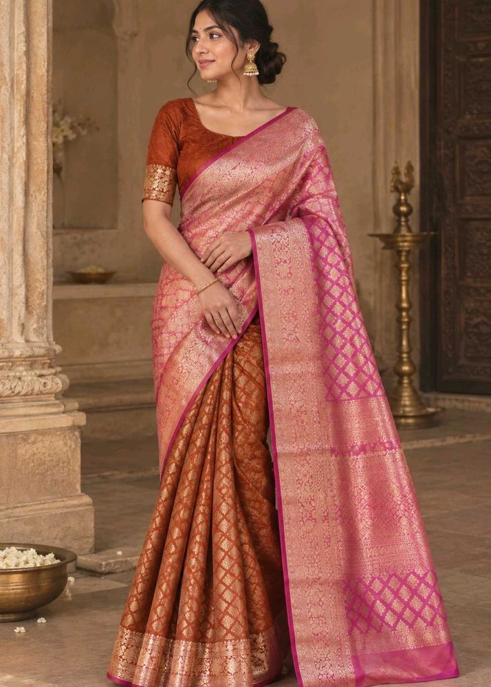 Dual colour Banarasi Silk Saree with blouse