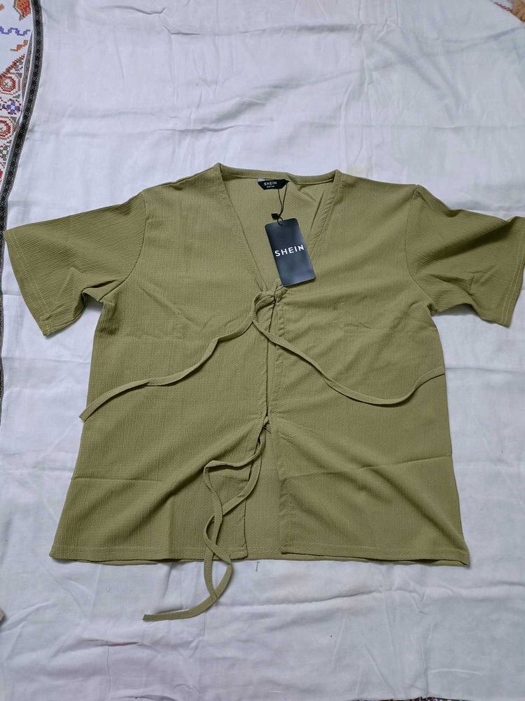 Shein Olive Green Textured T-Shirt