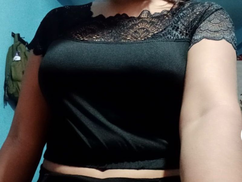 Elegant Black Lace Trim Crop Top