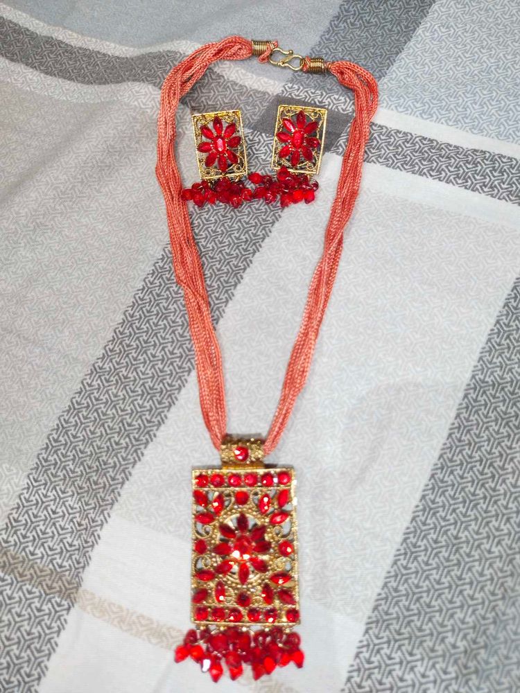 Red Stone Necklace and Earring Set