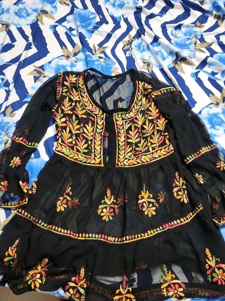 Embroidered Black Kurta