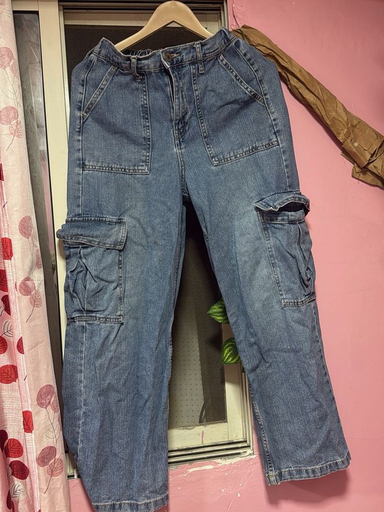 Blue Denim Cargo Pants