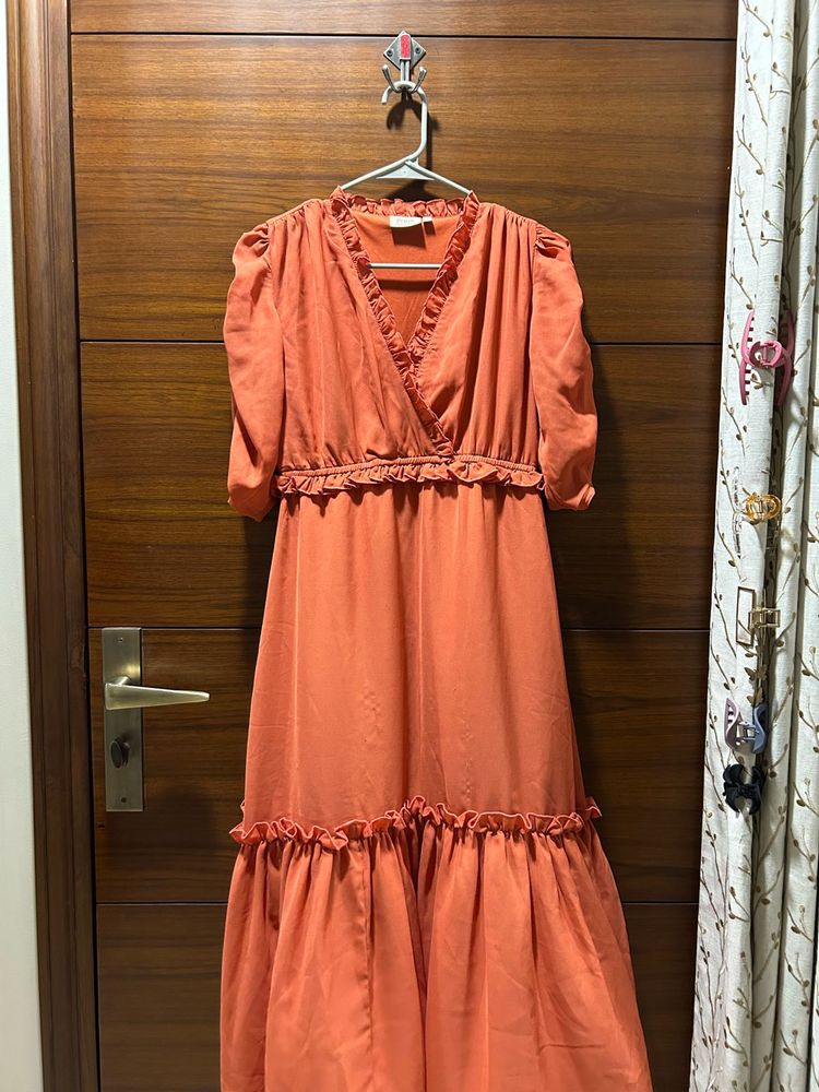 Stylish Orange Ruffle Maxi Dress