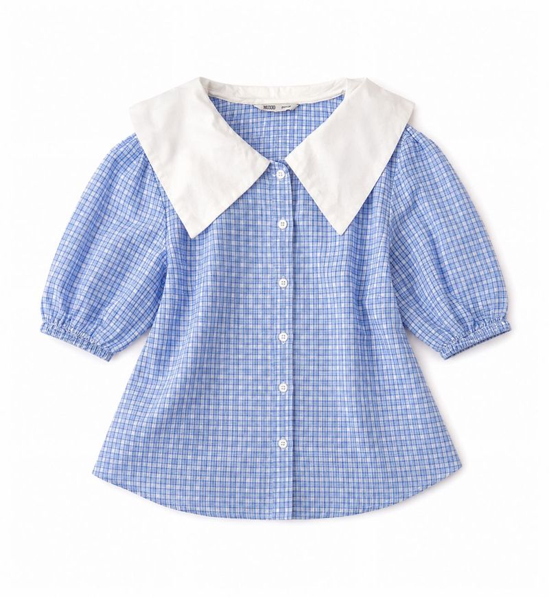 Blue collared Plaid Top