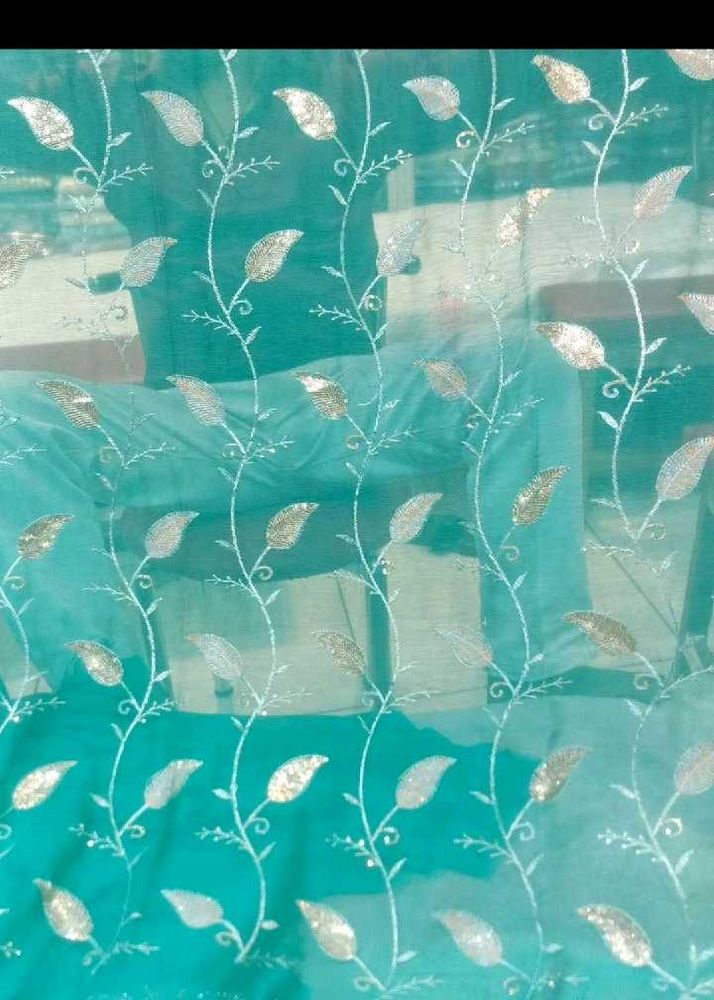 new Elegant Teal saree with Leaf Embroidery