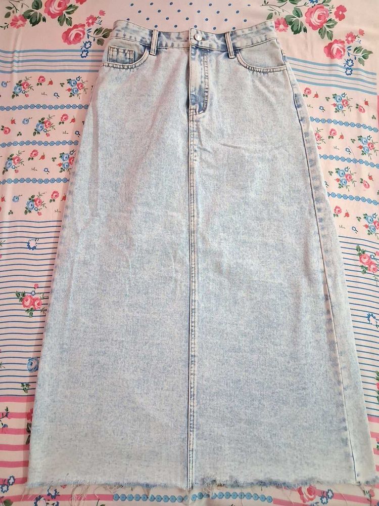 Light Wash Denim Maxi Skirt