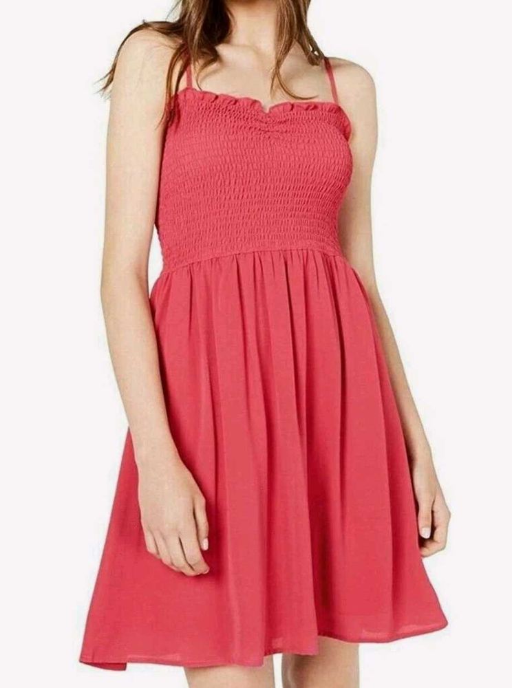 Coral Spaghetti Strap Mini Fit &amp; Flare Party Dress