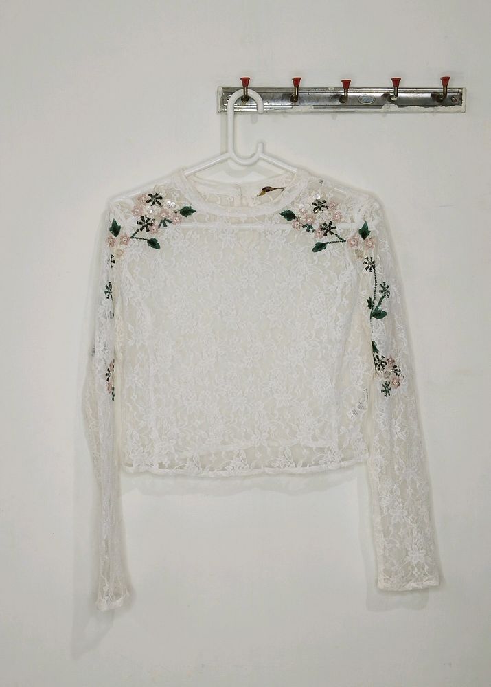 Very Beautiful Net Top With Silk Embroidery
