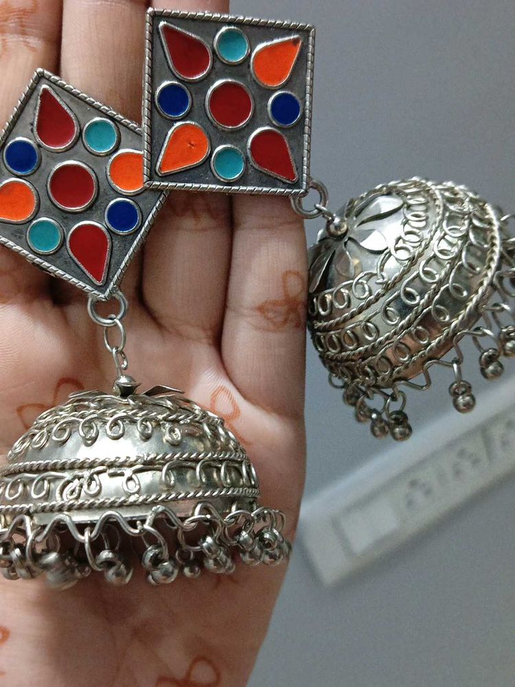 Boho Jhumka Earrings with Colorful Details