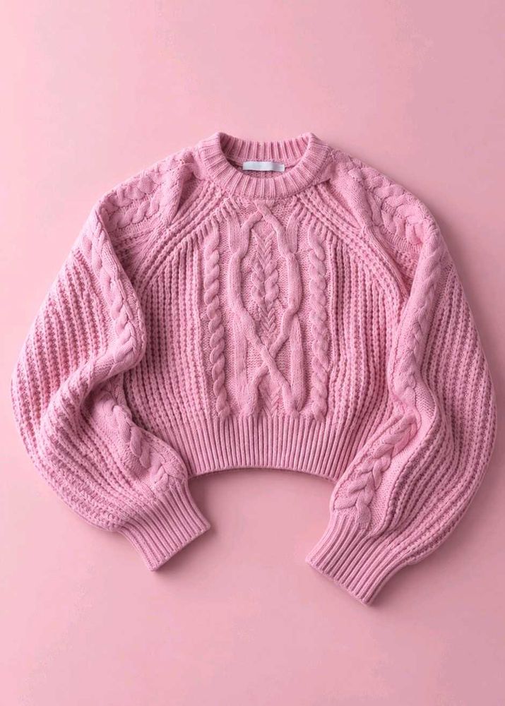PINK CABLE KNIT CREWNECK SWEATER