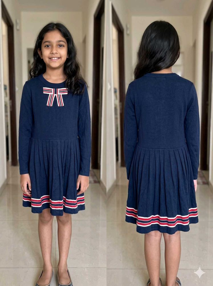 Polo Sport Girls Navy Knit Pleated Dress (100% Cot