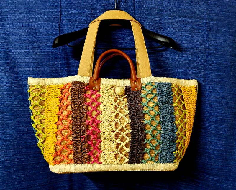 Colorful Woven, Antique Tote Bag, Dual Handles