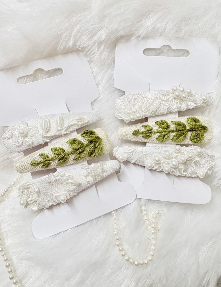 Elegant Embroidered Hair Clips combo 3 pairs