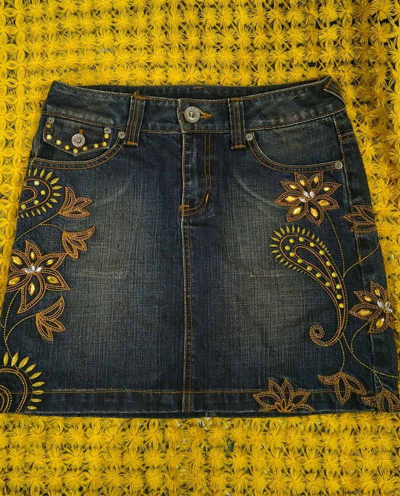 Y2K Embroidered Denim Mini Skirt