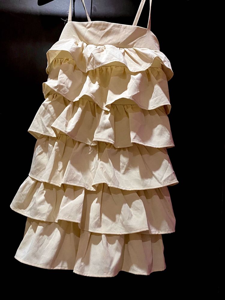 Imported Beige Ruffle Layered Mini Dress