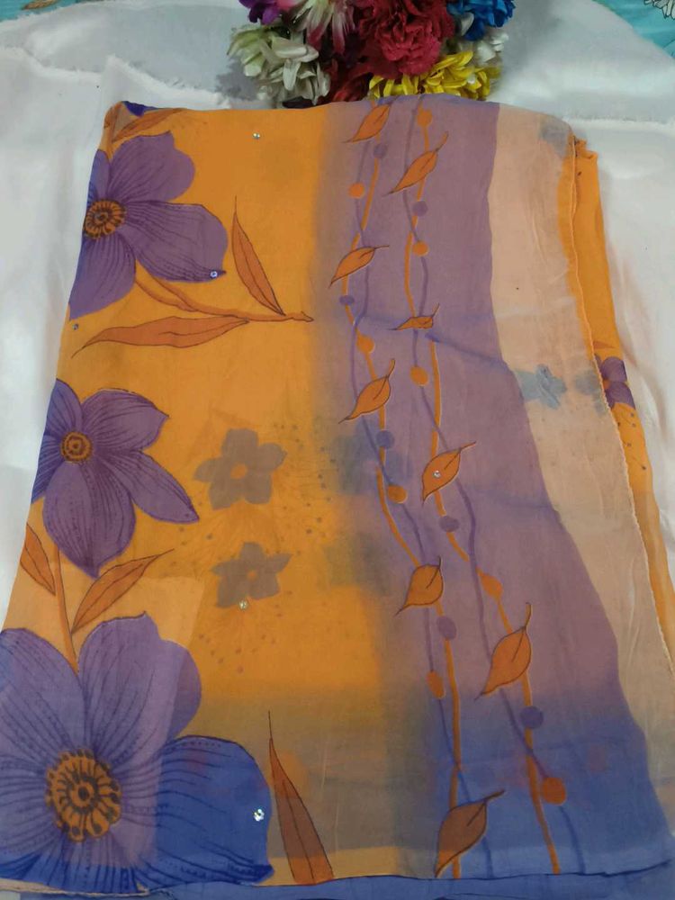 Vibrant Floral Print Saree with blouse