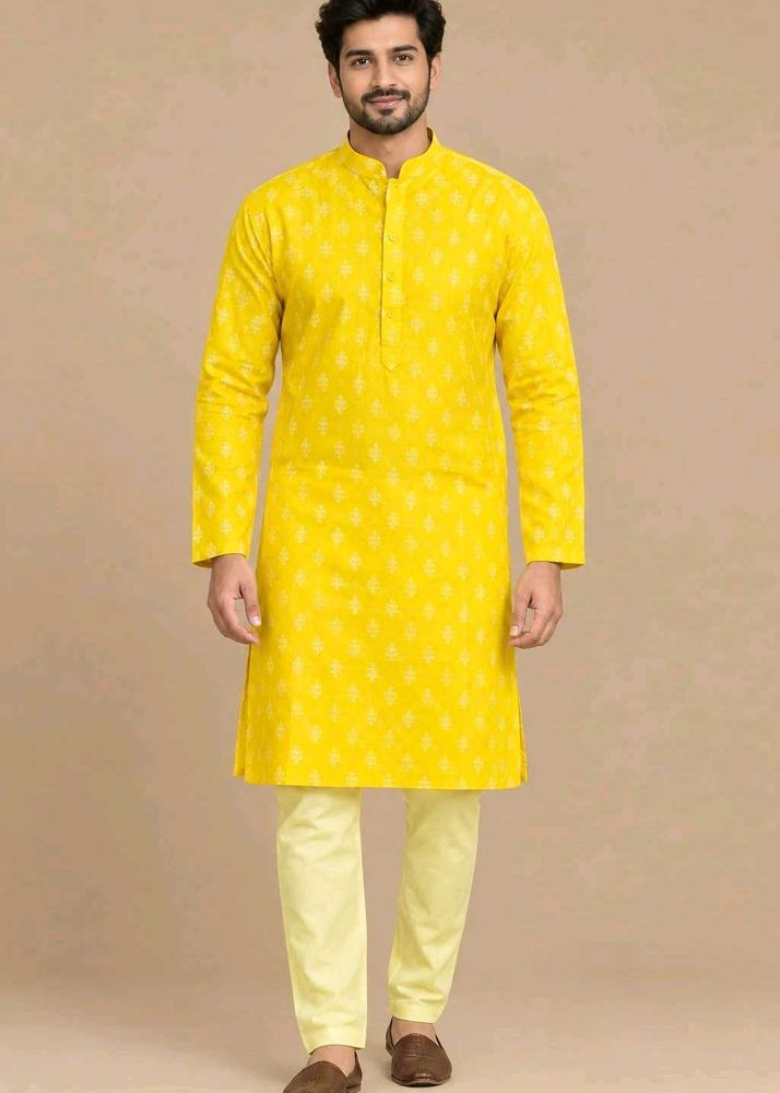 Jompers Men’s Yellow Printed Kurta