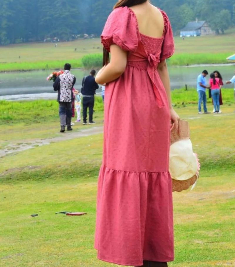 Bohemian Red Puff Sleeve Maxi Dress