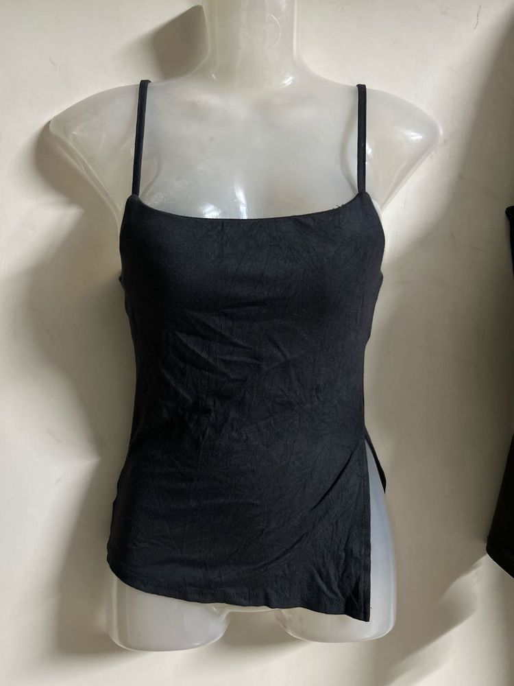 Black Cami Top with Side Slits