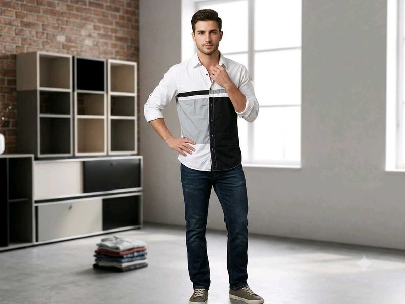 Men's Color Block Casual Shirt