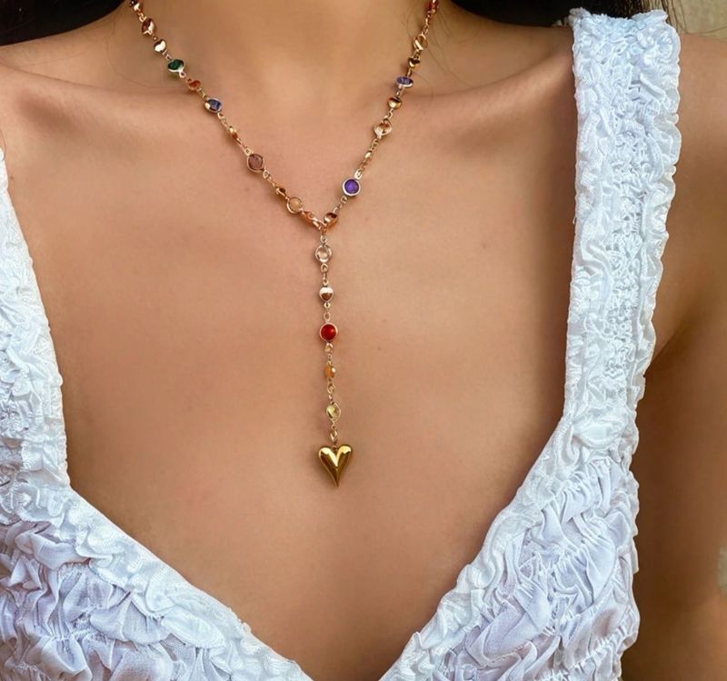 Heart &amp; Gemstone Y Necklace