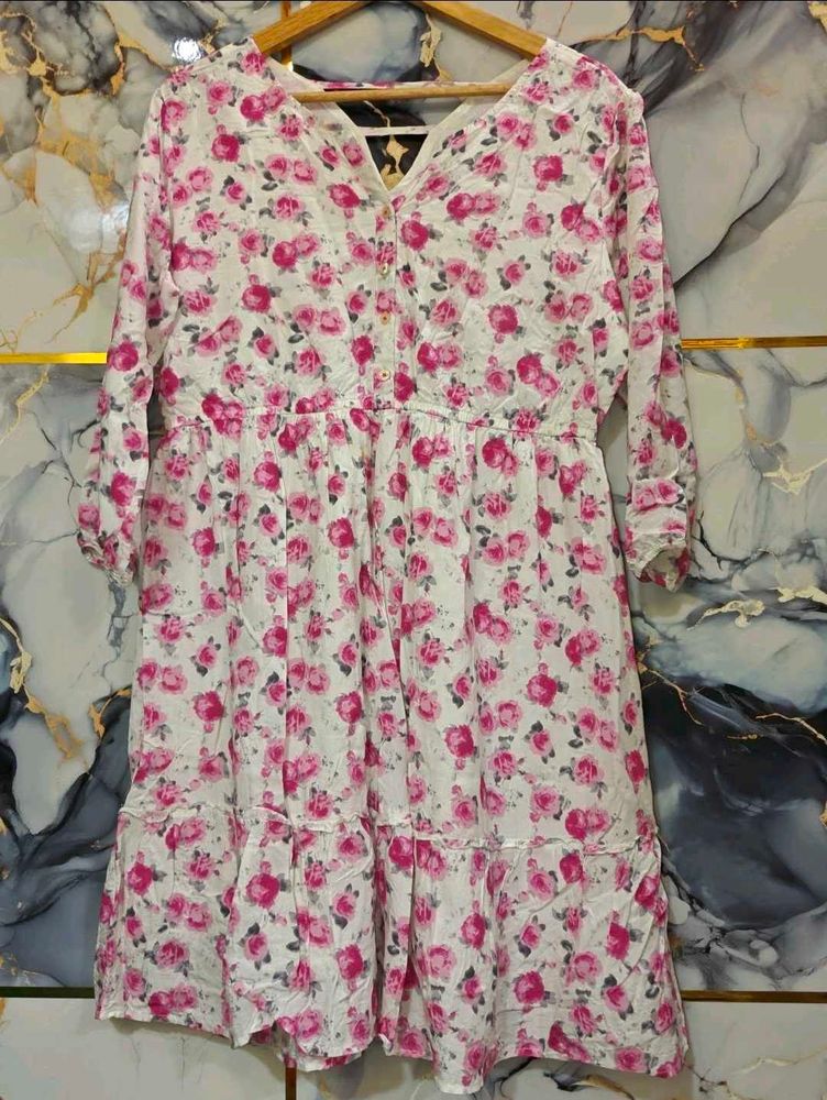Chic Floral Print Tiered Dress XL/XXL