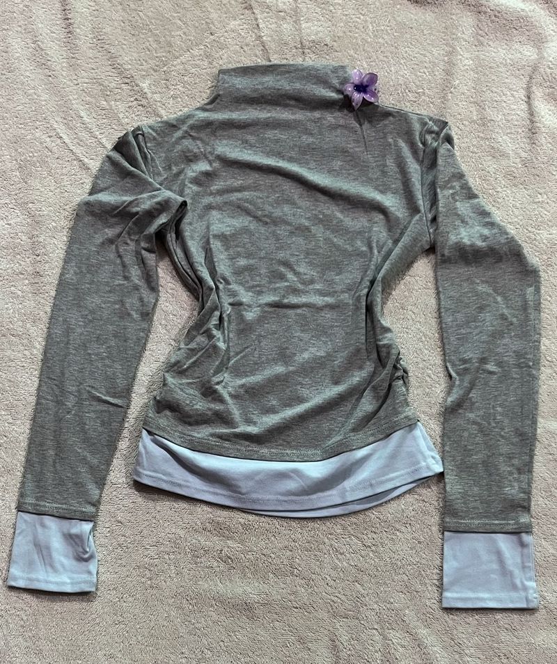Grey Mock Neck Layered Long Sleeve Top s,m fit