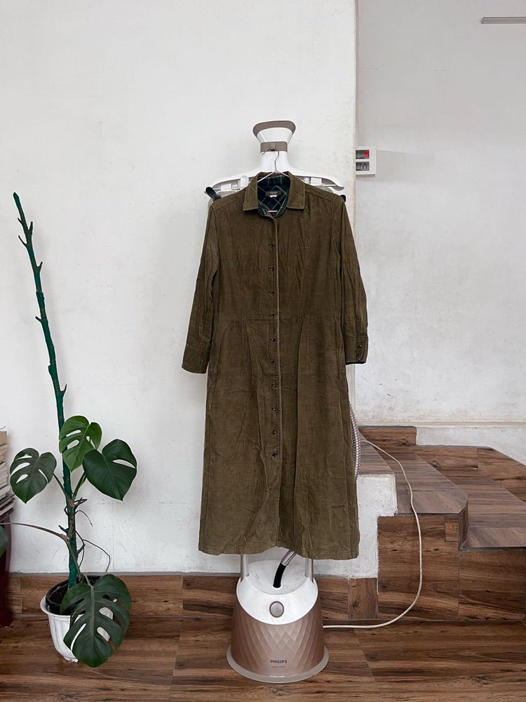Olive Green Corduroy Shirt Dress