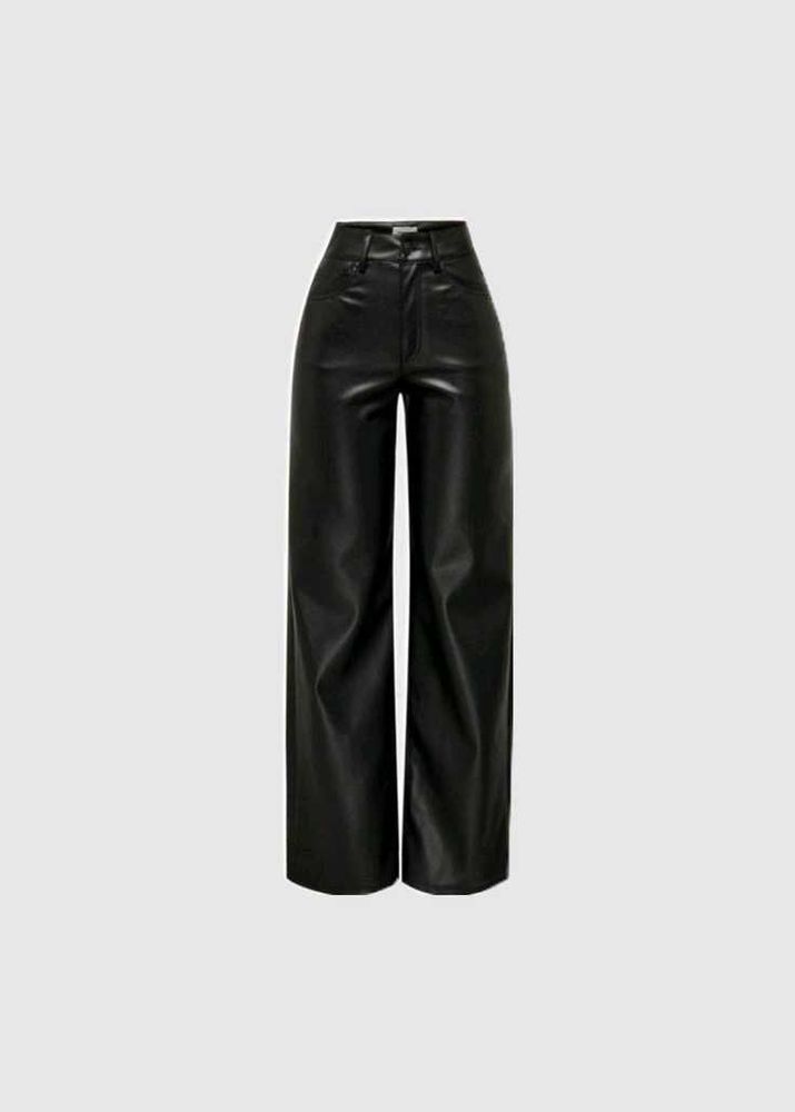 Black Faux Leather Wide-Leg Pants | Size 28