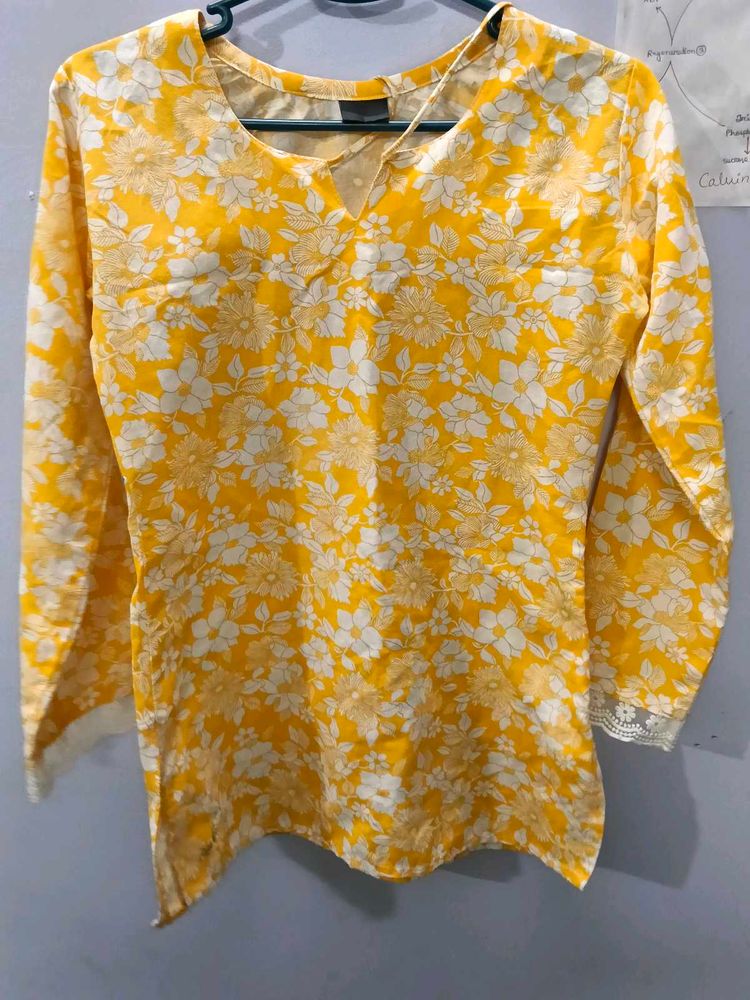 Vibrant Yellow Floral Print Kurti