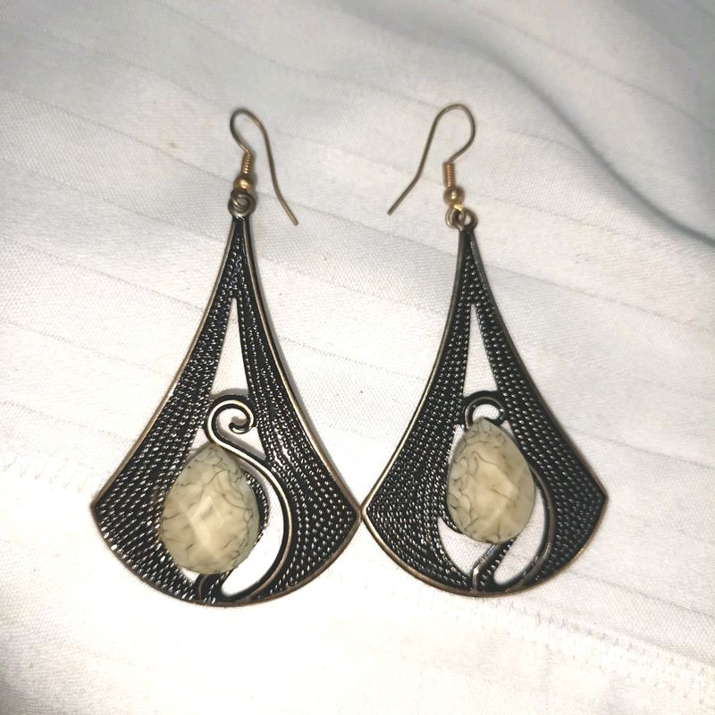 Black Green Gold Stone Earrings