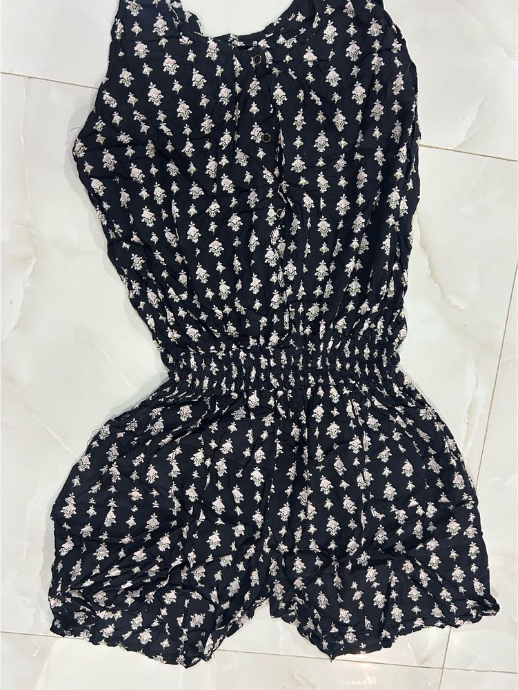 Black Floral Print Romper