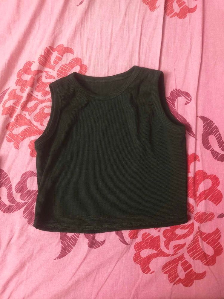 Sleeveless Dark Green Cropped Top