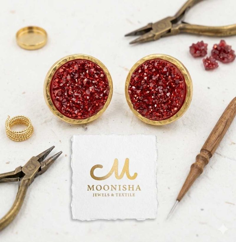 Sparkling Red Druzy Stud Earrings