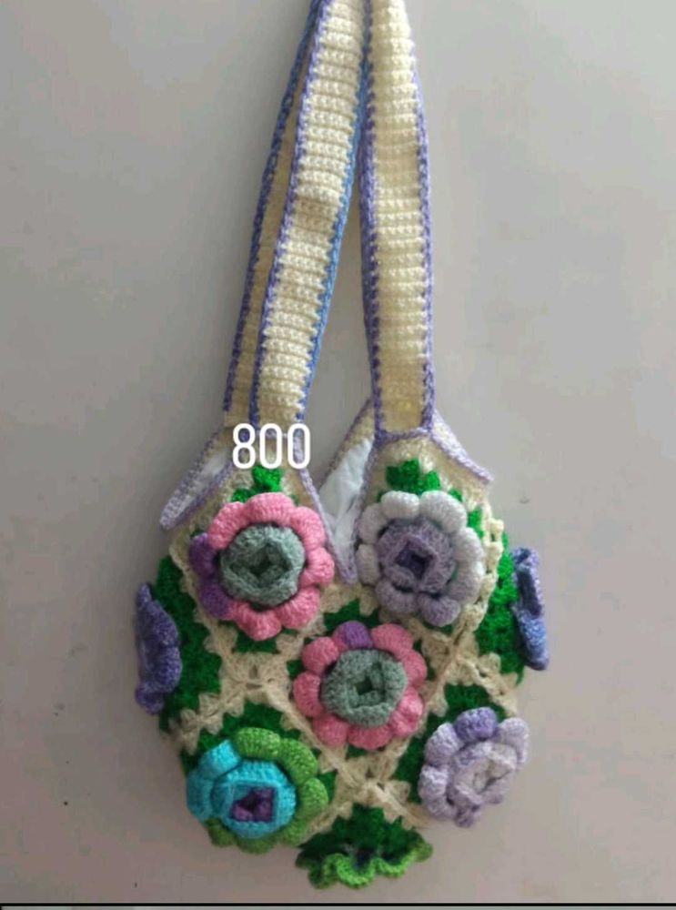Handmade Crochet Flower Tote Bag