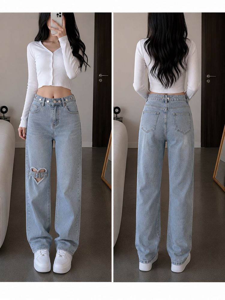Cute Heart Detail Light Wash Jeans🫶🏻