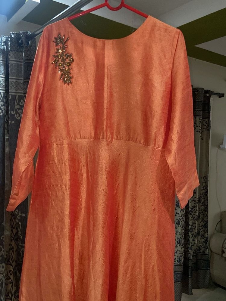 Elegant Orange Kurta with Embellishment