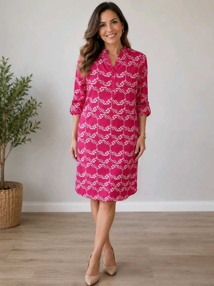 Chic Pink Geometric Print Dress
