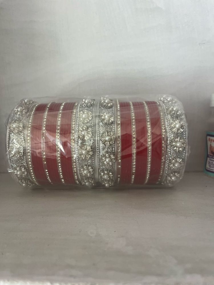 Red &amp; Silver chuda Bangles Set