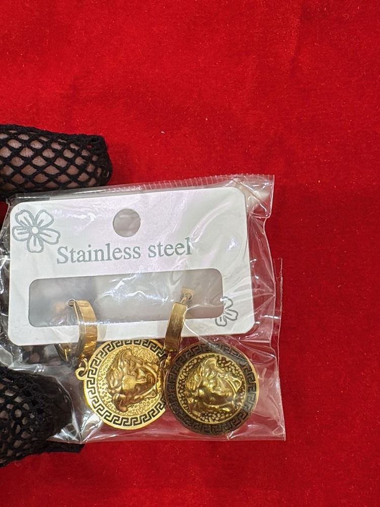 Gold Medusa Head Hoop Earrings