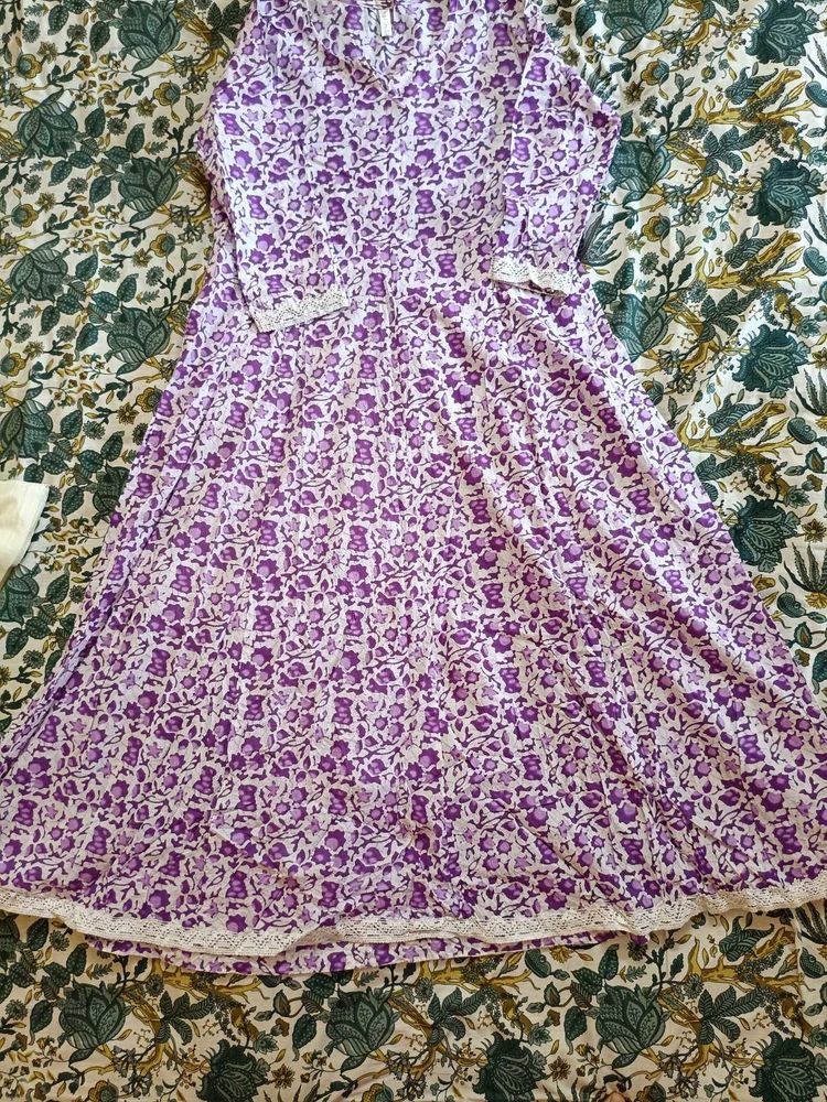 Purple Floral Print Kurta Set with Dupatta